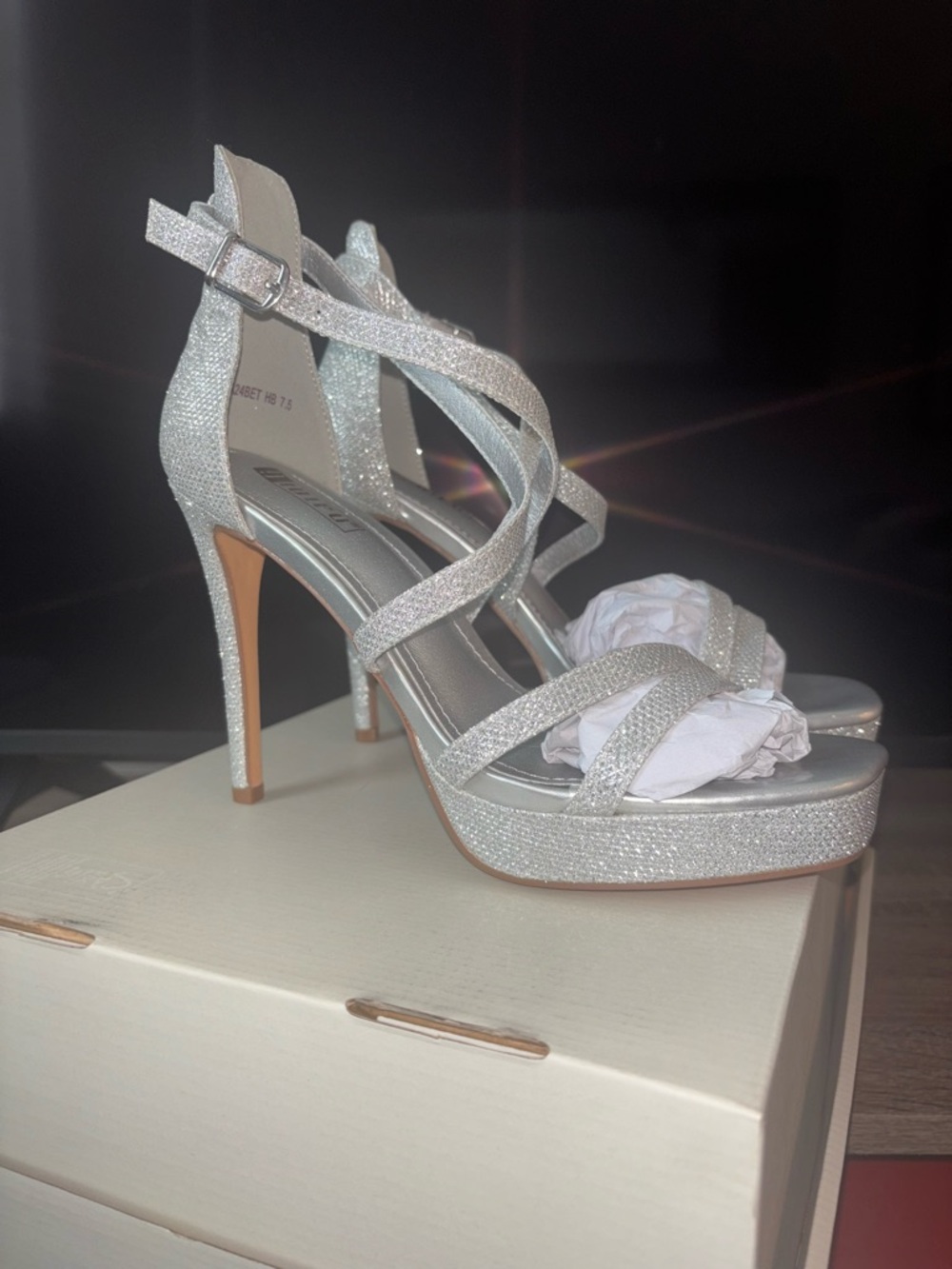 Silver Glittery Strappy High Heel Shoes